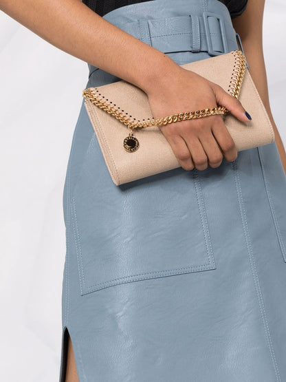 Stella McCartney Falabella Whipstitch-Trim Vegan Leather Wallet on Chain Beige beige