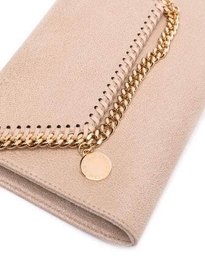 Stella McCartney Falabella Whipstitch-Trim Vegan Leather Wallet on Chain Beige beige
