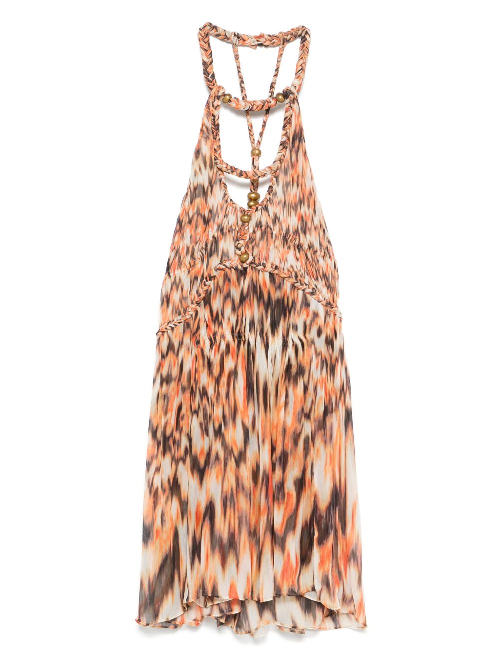 Isabel Marant Rozilda Abstract-Print Silk Flared Dress Orange