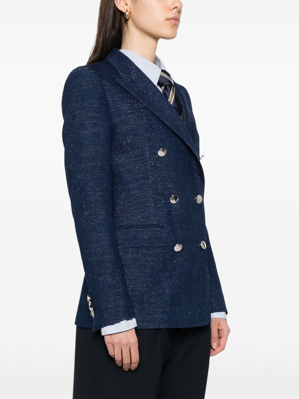 Tagliatore Double-Breasted Oxford Cotton Blazer Blue Blue