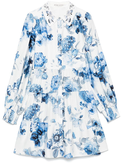 Alice + Olivia Junia Printed Mini Dress Clear Blue