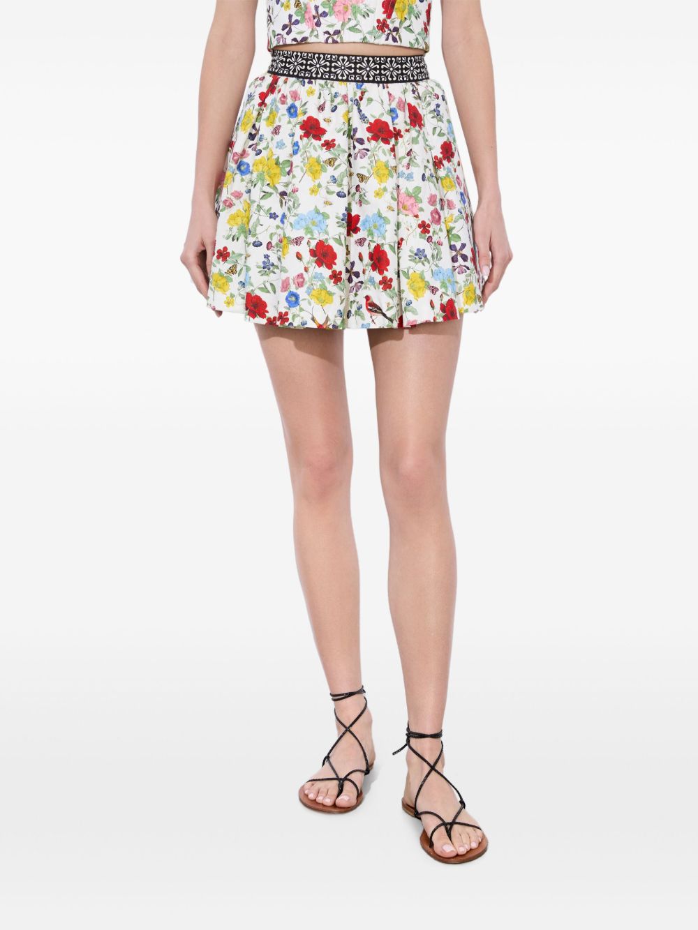 Alice + Olivia Floral Pleated Linen-Blend Mini Skirt Multicolour