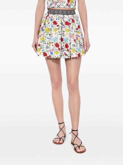 Alice + Olivia Floral Pleated Linen-Blend Mini Skirt Multicolour