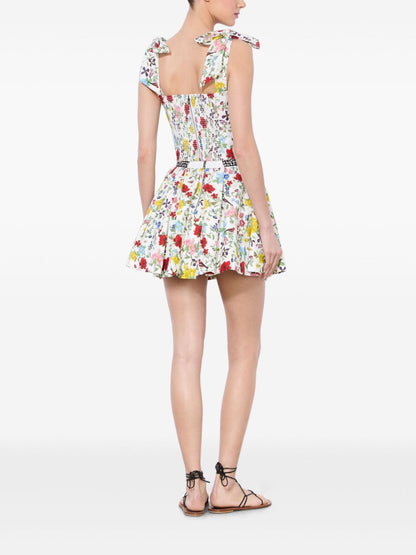 Alice + Olivia Floral Pleated Linen-Blend Mini Skirt Multicolour