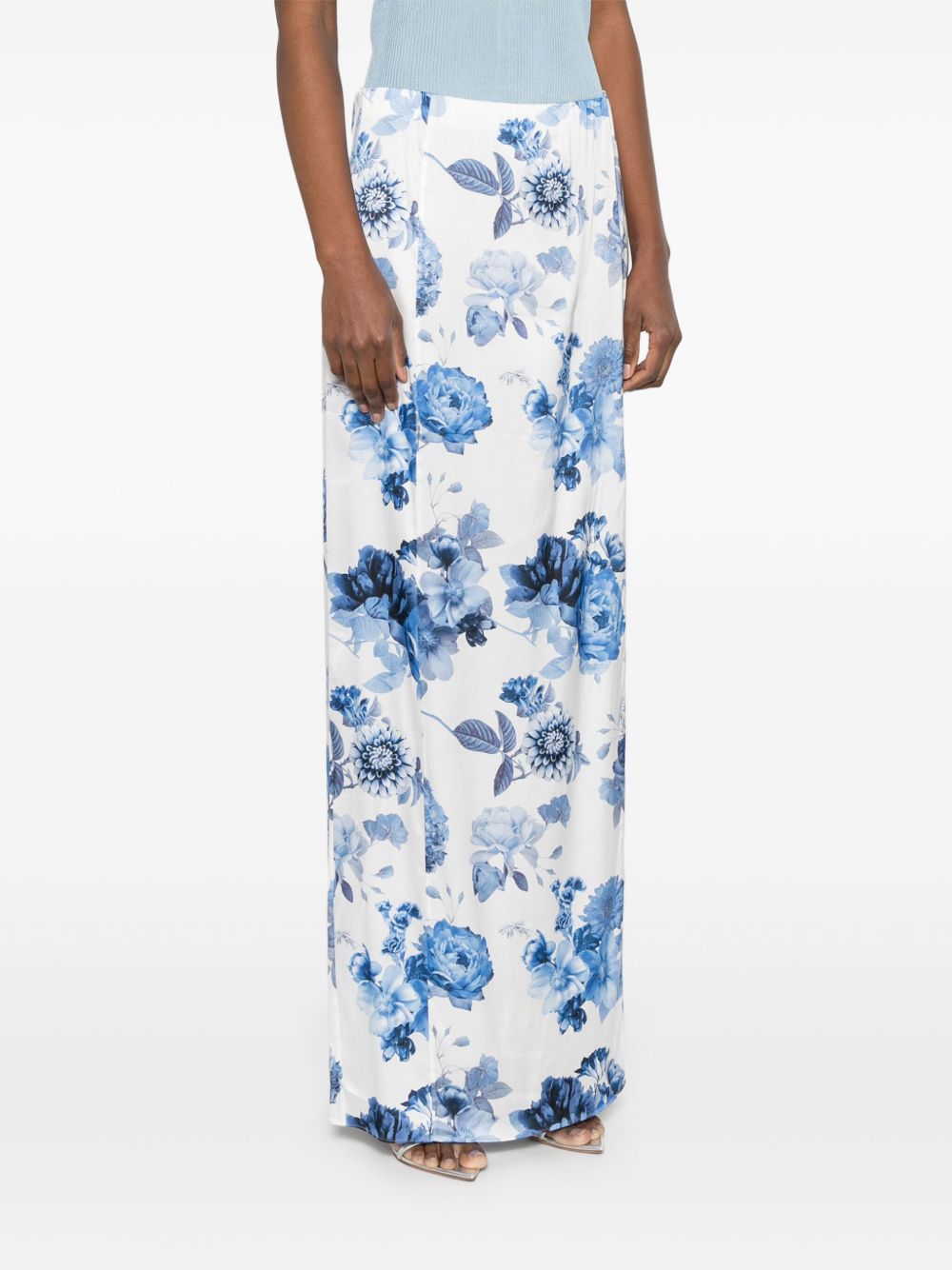 Alice + Olivia Stephine Floral-Print Long Skirt Clear Blue
