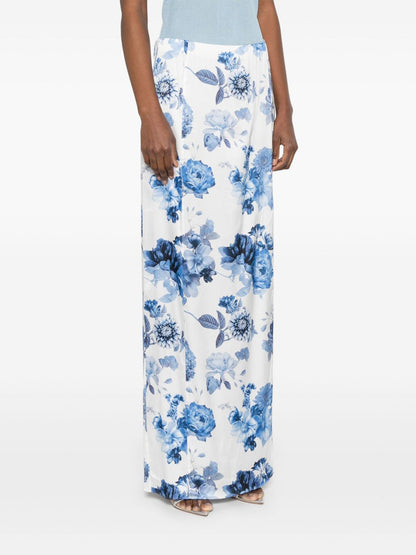 Alice + Olivia Stephine Floral-Print Long Skirt Clear Blue