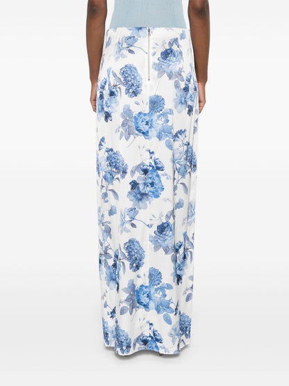 Alice + Olivia Stephine Floral-Print Long Skirt Clear Blue