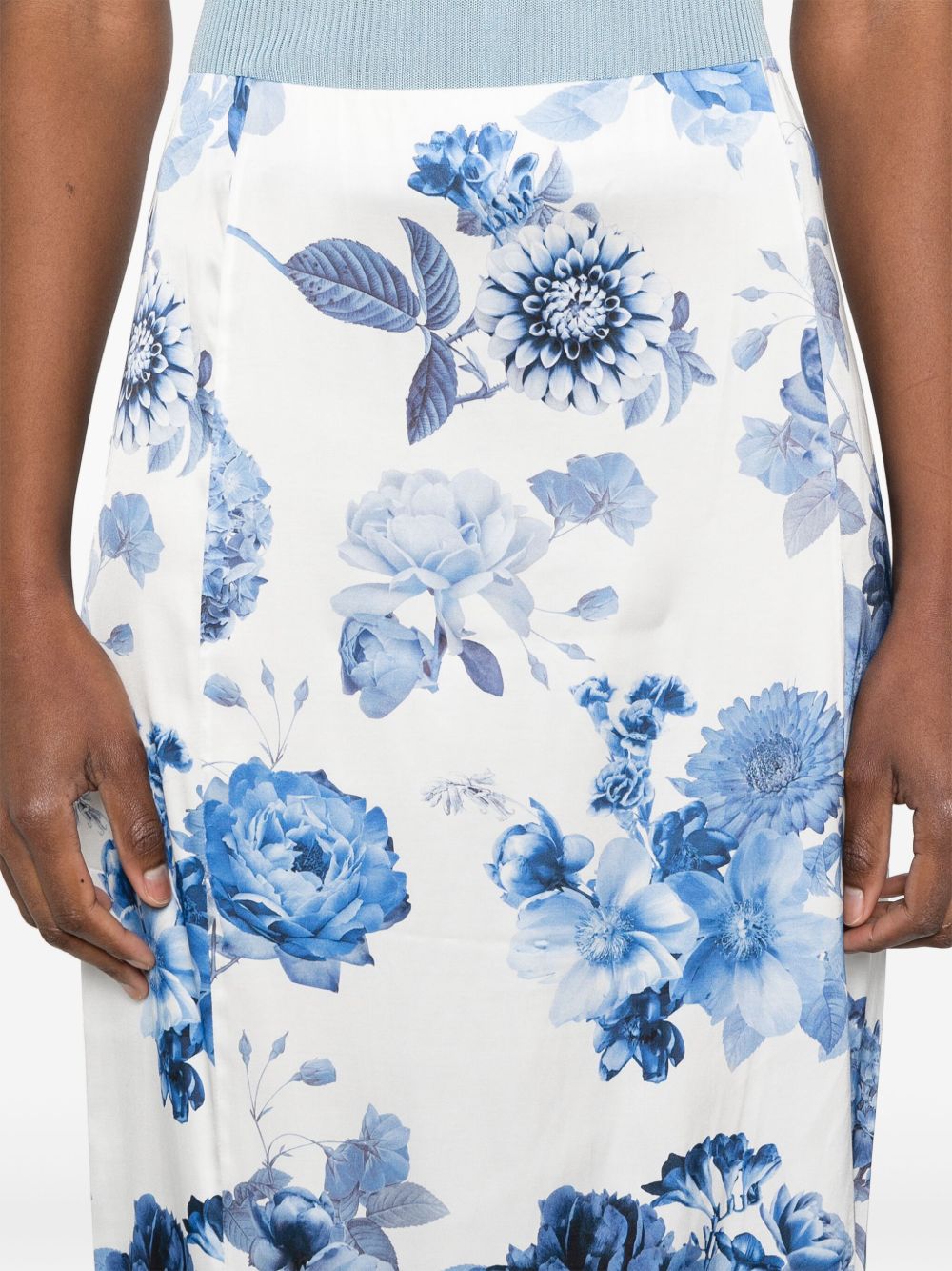 Alice + Olivia Stephine Floral-Print Long Skirt Clear Blue