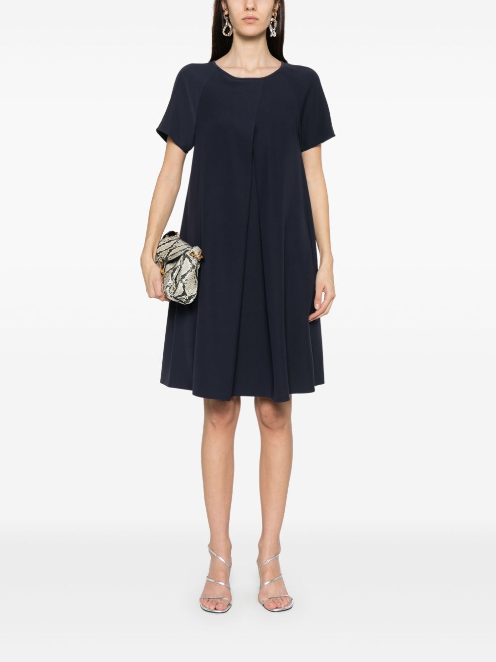 Emporio Armani Techno Cady Flared Dress with pleat Blue