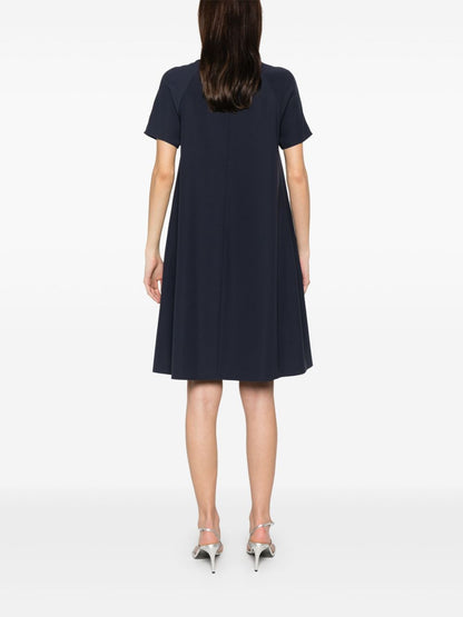 Emporio Armani Techno Cady Flared Dress with pleat Blue