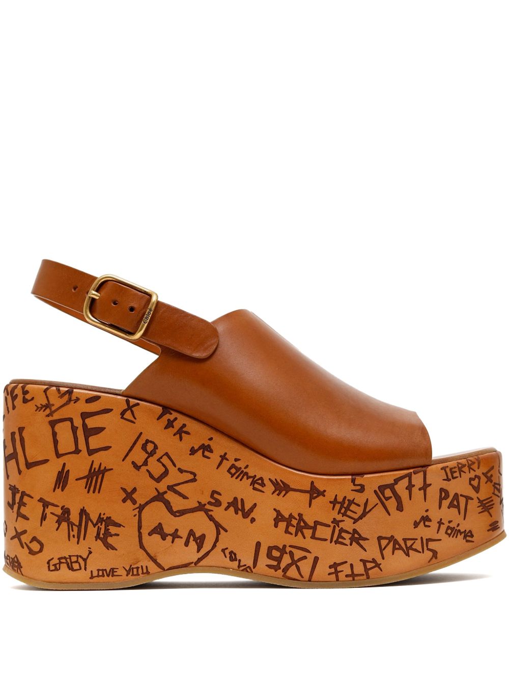 Chloé 130mm Maxime Wedge Sandals Brown