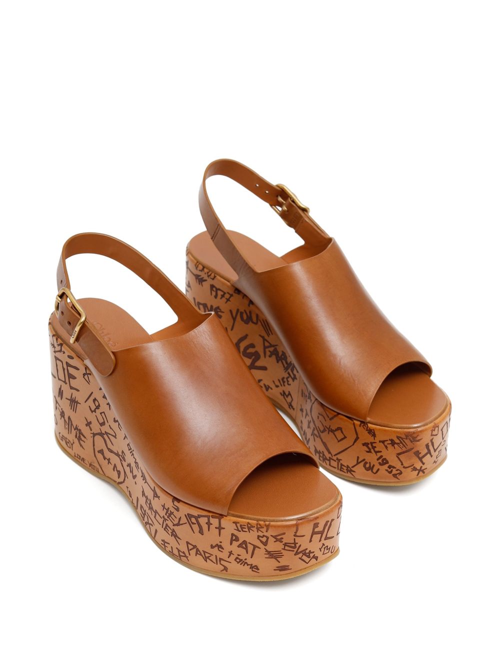 Chloé 130mm Maxime Wedge Sandals Brown