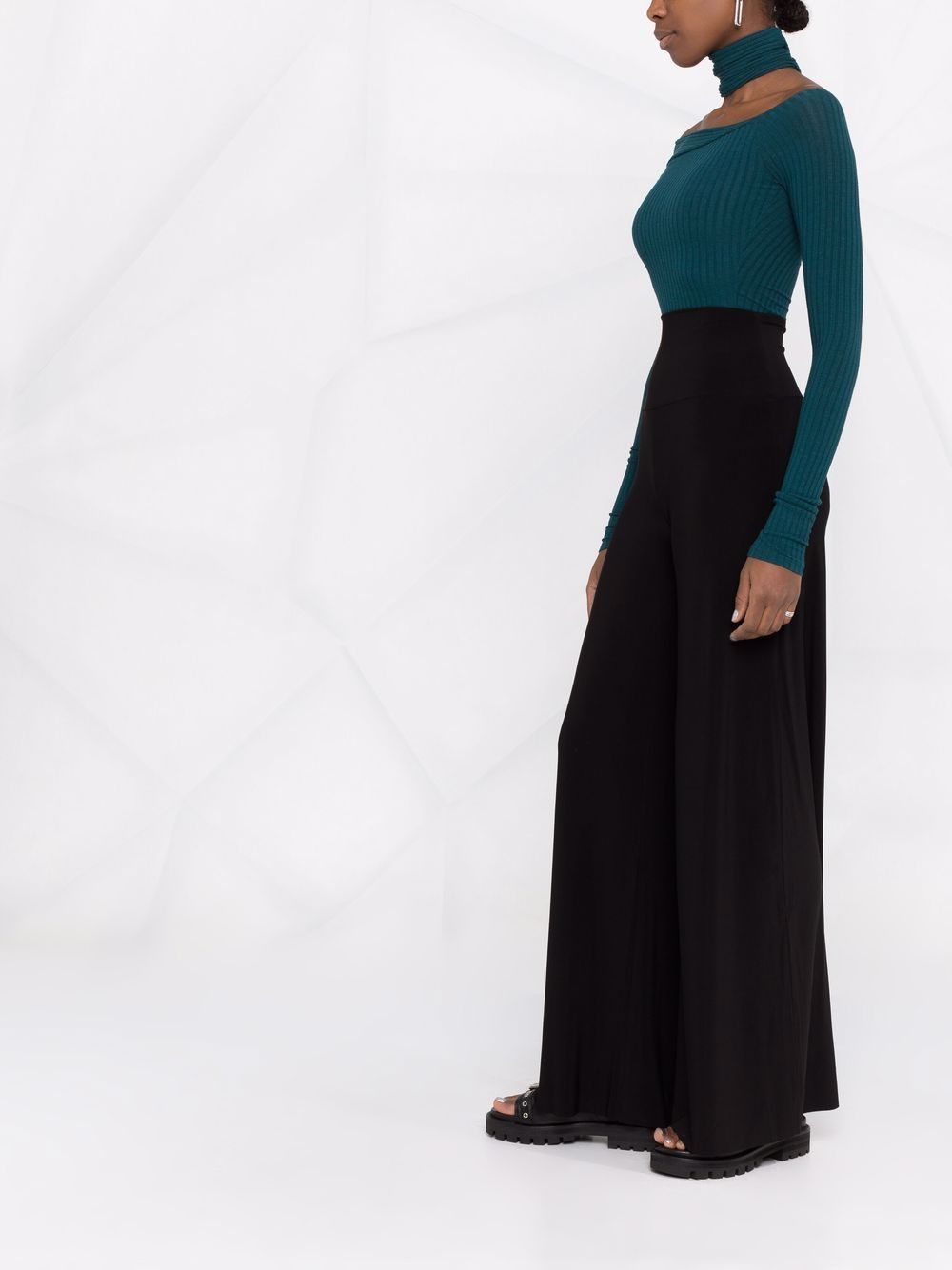 Norma Kamali High-Waisted Flared Elephant Trousers Black