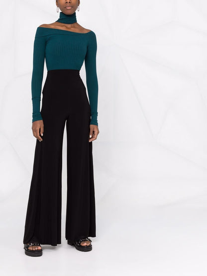 Norma Kamali High-Waisted Flared Elephant Trousers Black