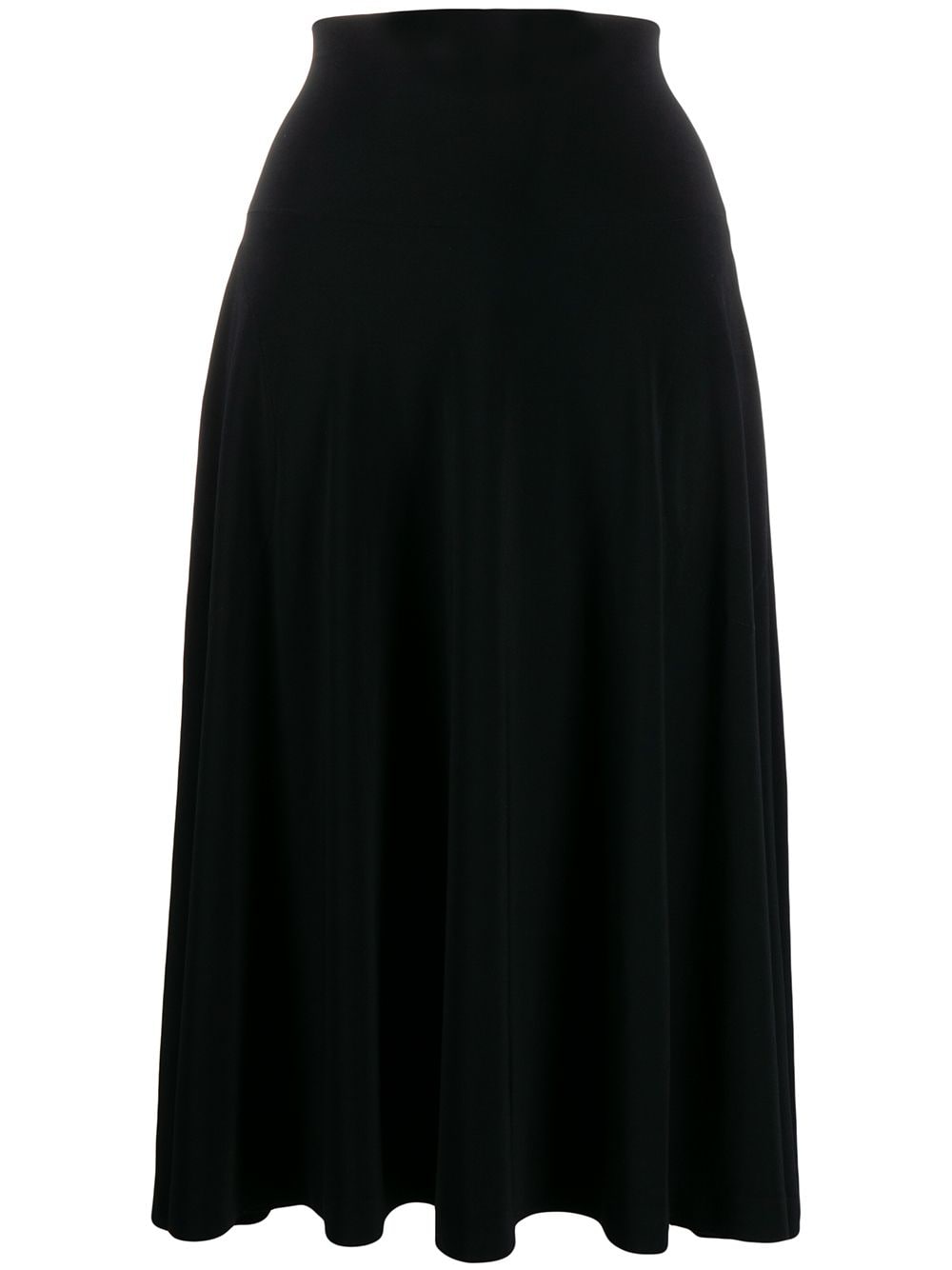 Norma Kamali Flared Black Jersey Midi Skirt with High Waist Black
