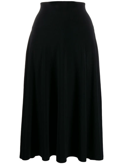 Norma Kamali Flared Black Jersey Midi Skirt with High Waist Black