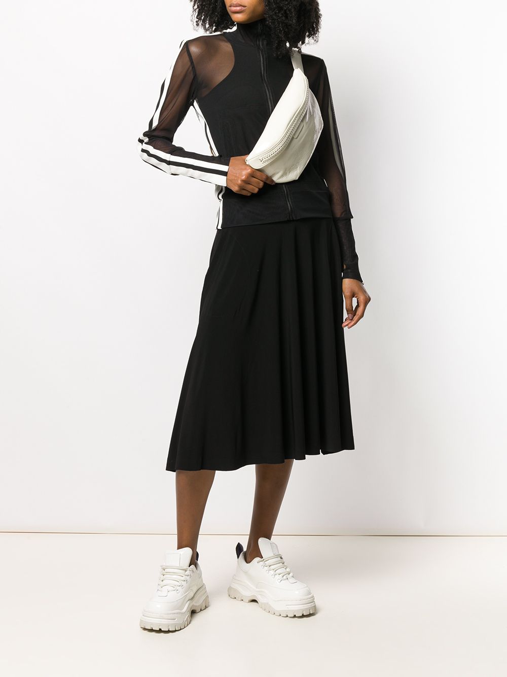 Norma Kamali Flared Black Jersey Midi Skirt with High Waist Black