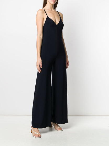Norma Kamali Slip Wide-Leg Jersey Jumpsuit Blue