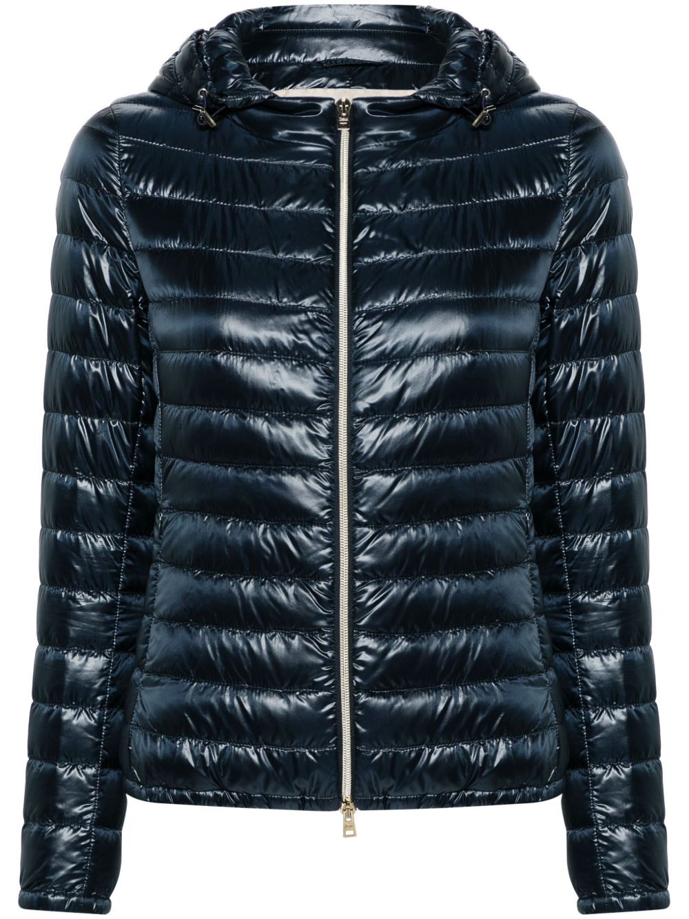 Herno Feather Down Quilted Short Jacket With Detachable Hood Blue