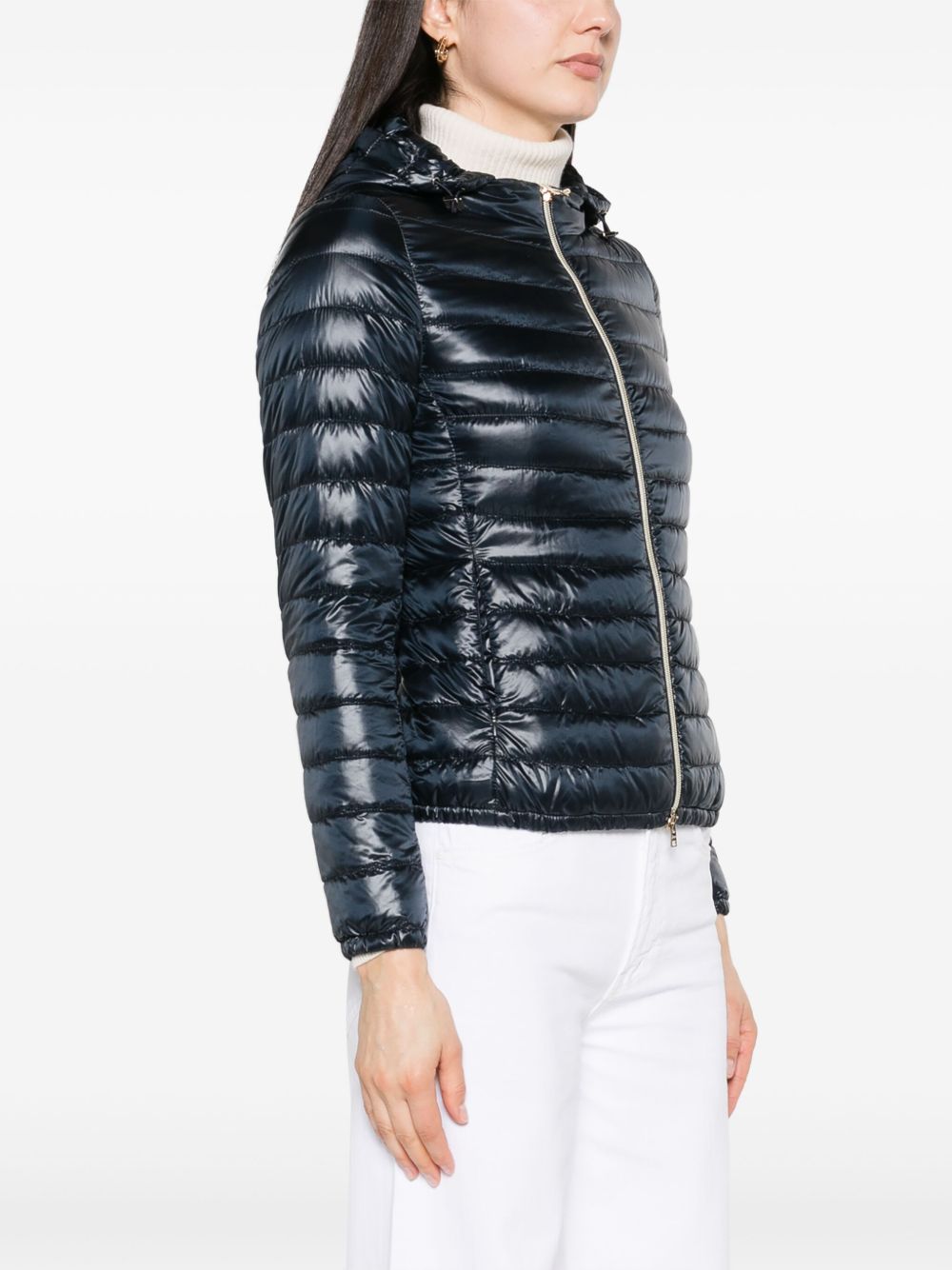 Herno Feather Down Quilted Short Jacket With Detachable Hood Blue