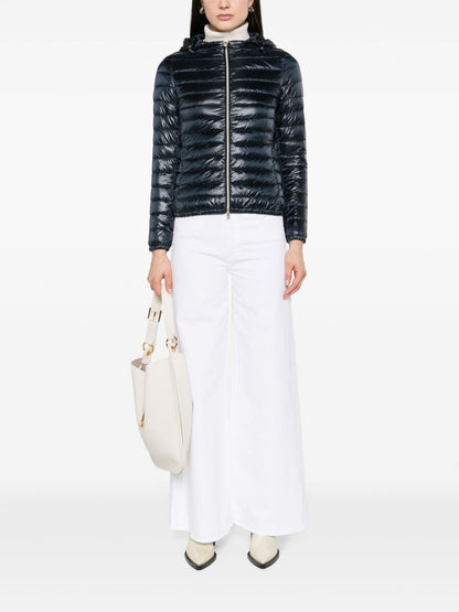 Herno Feather Down Quilted Short Jacket With Detachable Hood Blue