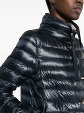 Herno Short Down Jacket with High-Shine Contrast Hood Blue