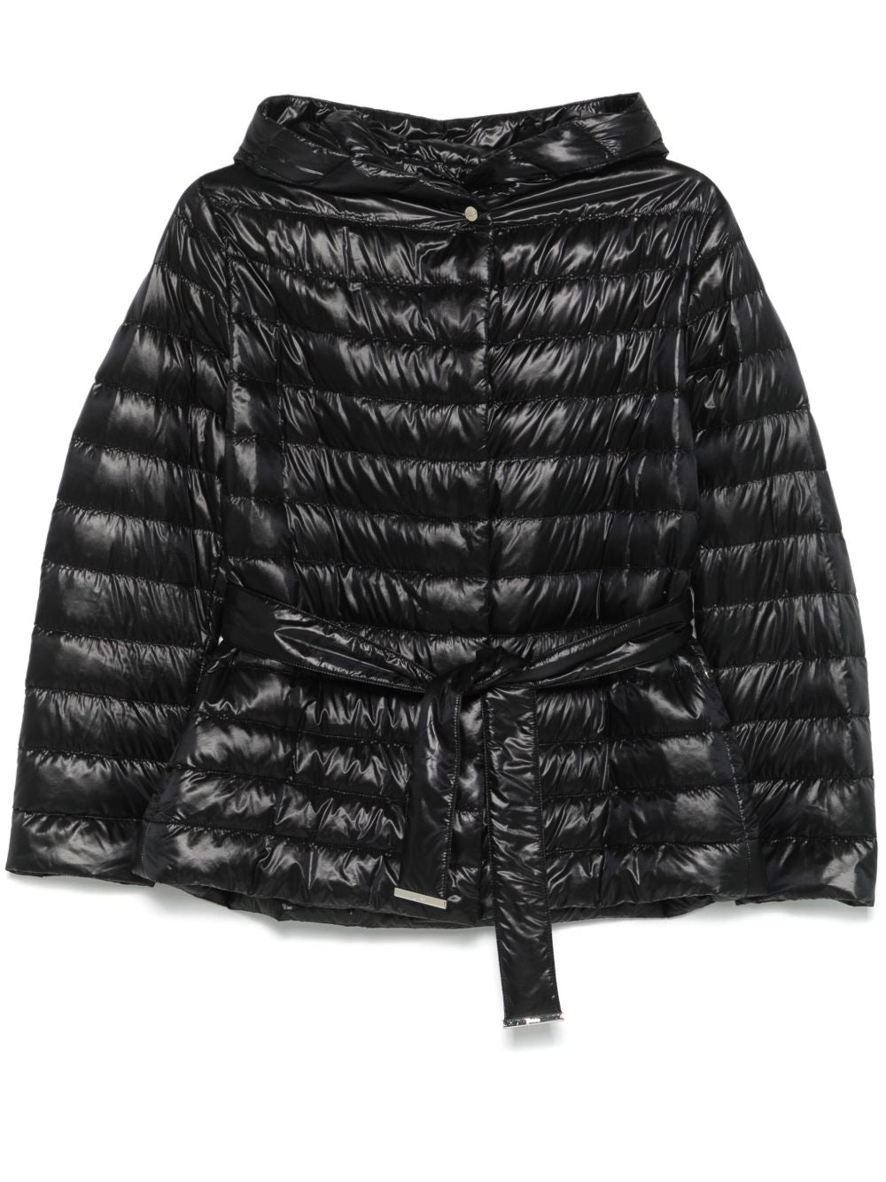 HERNO Short Down Nylon Jacket with Detachable Belt Black
