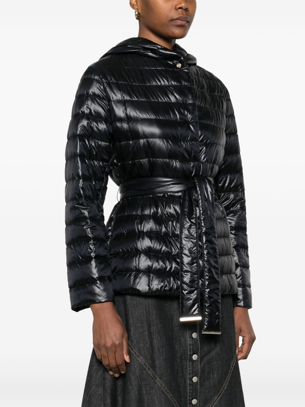 HERNO Short Down Nylon Jacket with Detachable Belt Black
