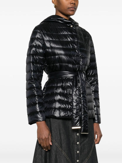 HERNO Short Down Nylon Jacket with Detachable Belt Black