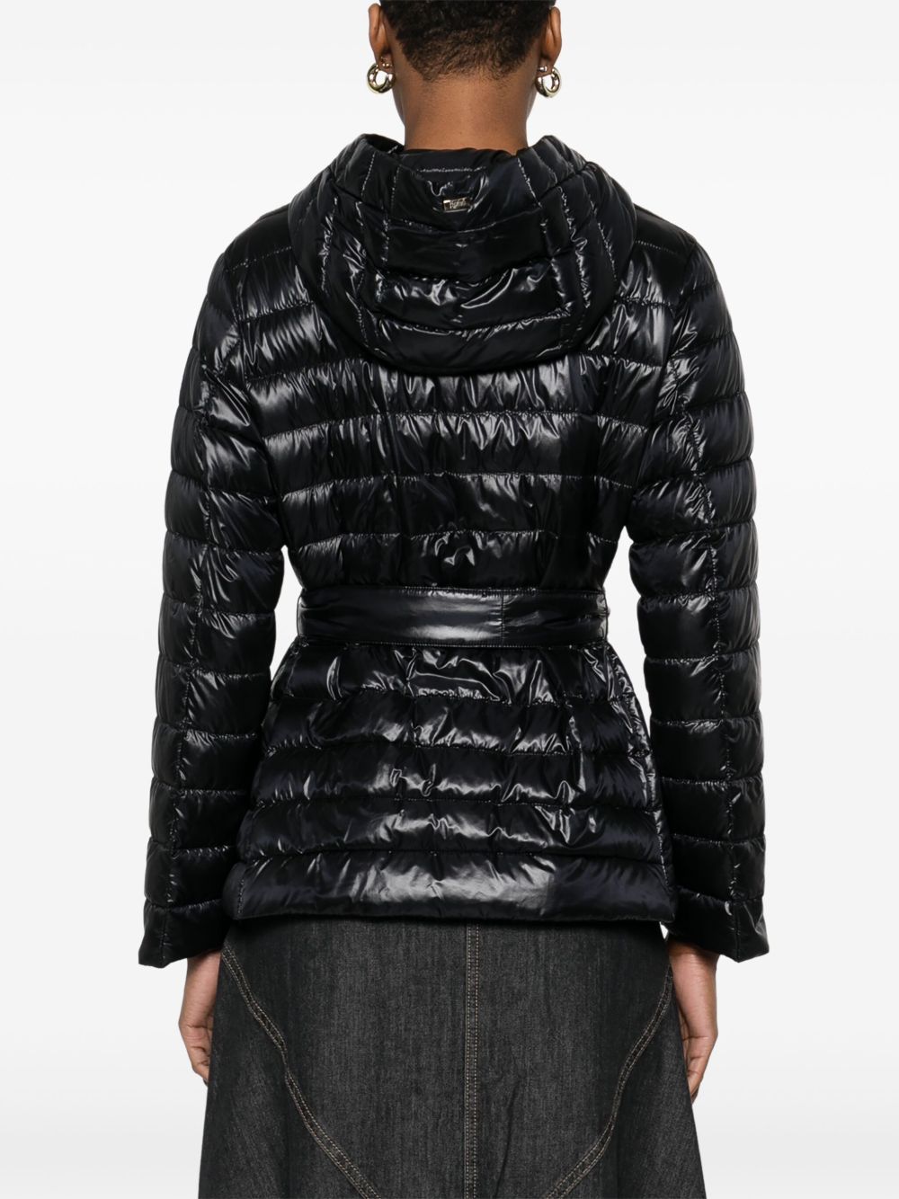 HERNO Short Down Nylon Jacket with Detachable Belt Black