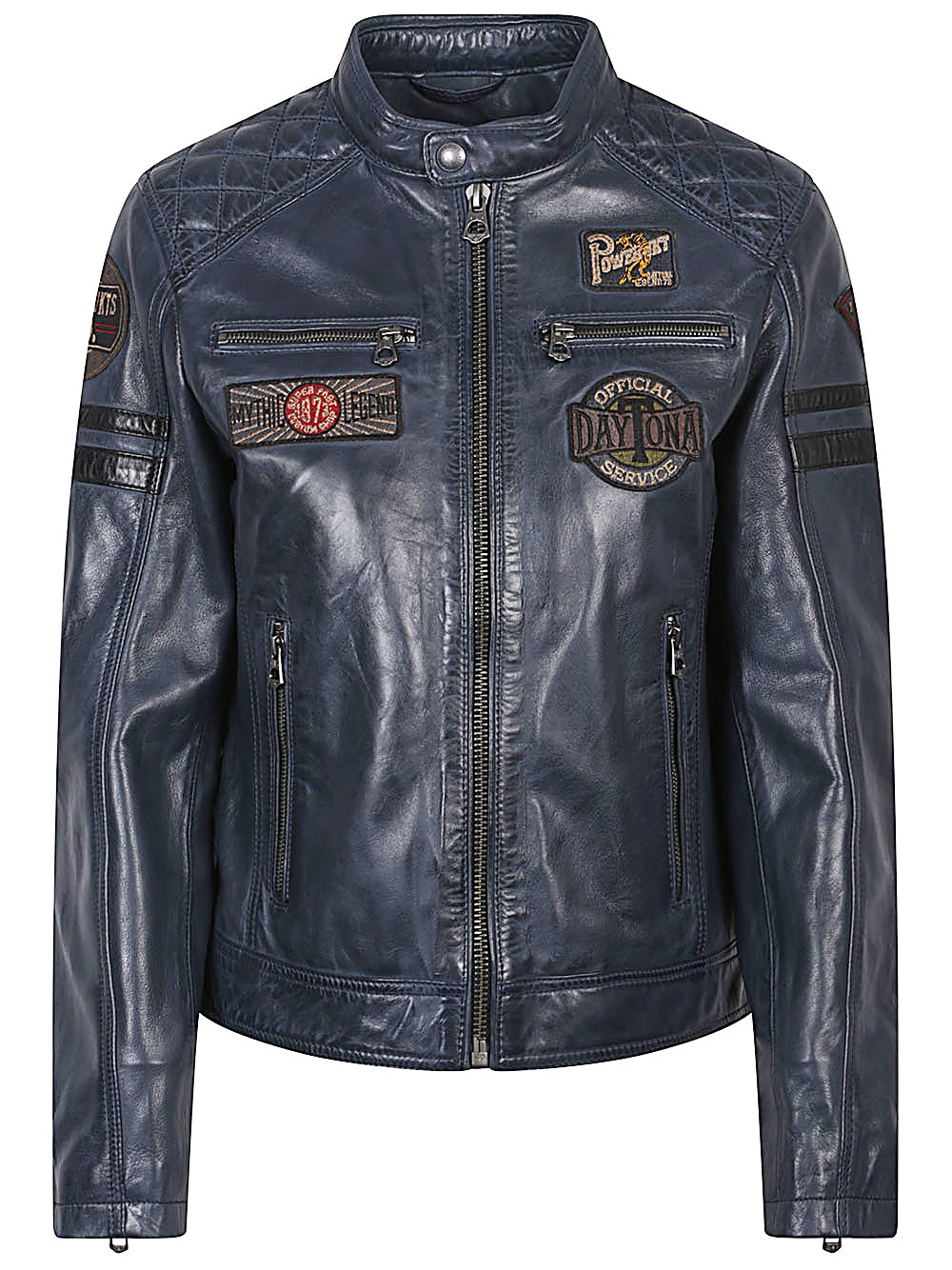 DAYTONA 73 Walkora Vintage Racing-Inspired Lambskin Leather Jacket Blue