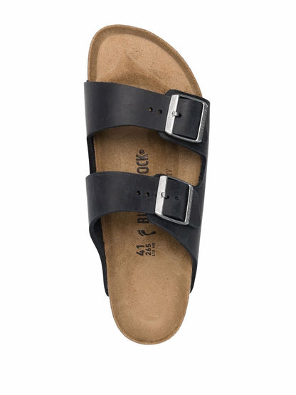 Birkenstock Arizona Oiled-Leather Double Buckle Sandals Black