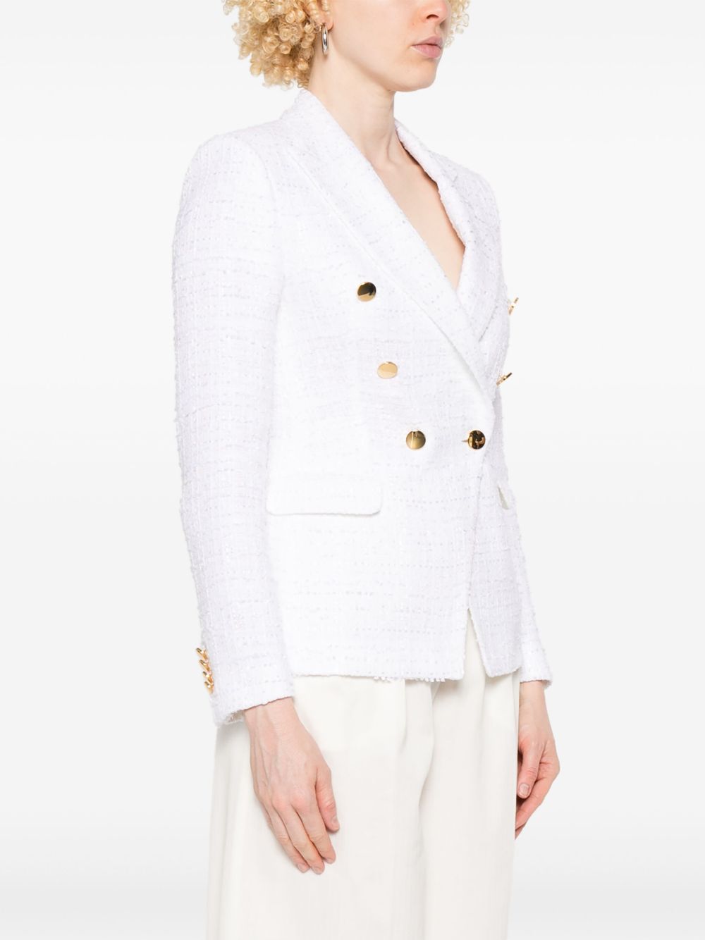 Tagliatore Double-Breasted Cotton Blazer White White