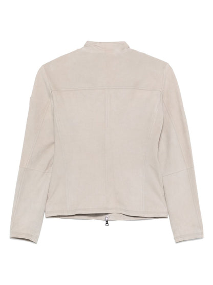 Peuterey Lambskin Suede Leather Jacket Light Grey