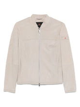 Peuterey Lambskin Suede Leather Jacket Light Grey