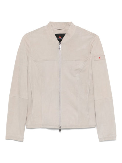 Peuterey Lambskin Suede Leather Jacket Light Grey