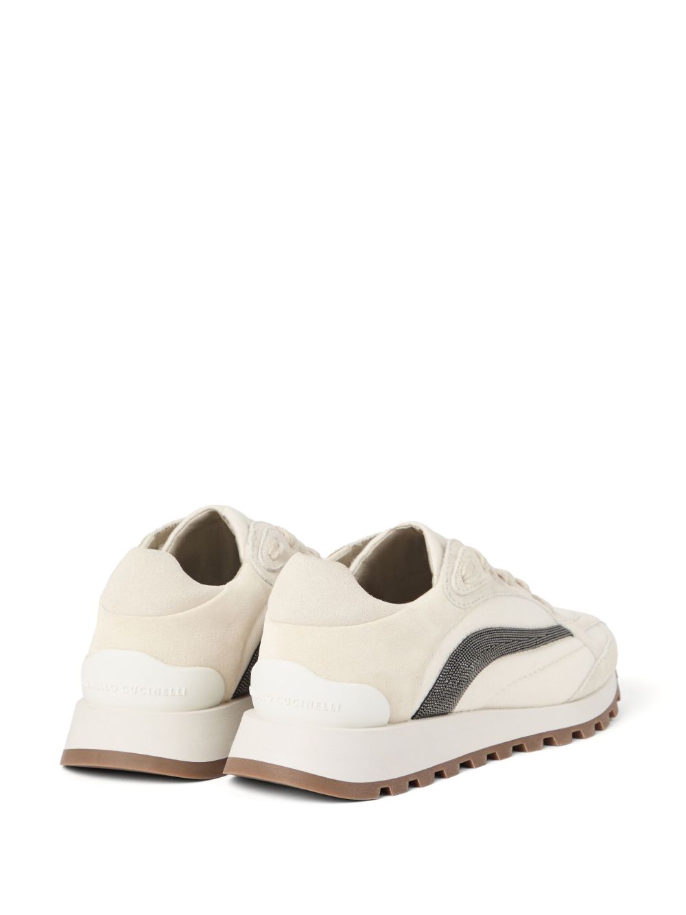 Brunello Cucinelli Monili-Detail Suede Leather Sneakers White