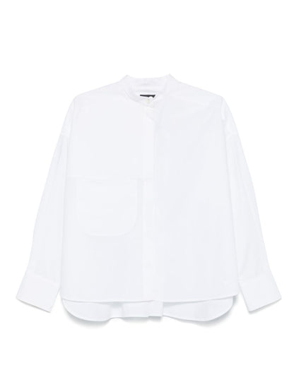Emporio Armani White Cotton Concealed-Button Box-Pleat Shirt White