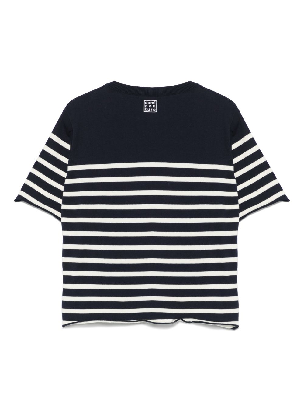 Semicouture Striped Cotton Sweater with Embroidered Logo Blue Blue