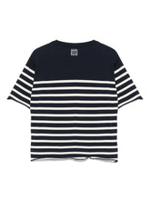 Semicouture Striped Cotton Sweater with Embroidered Logo Blue Blue