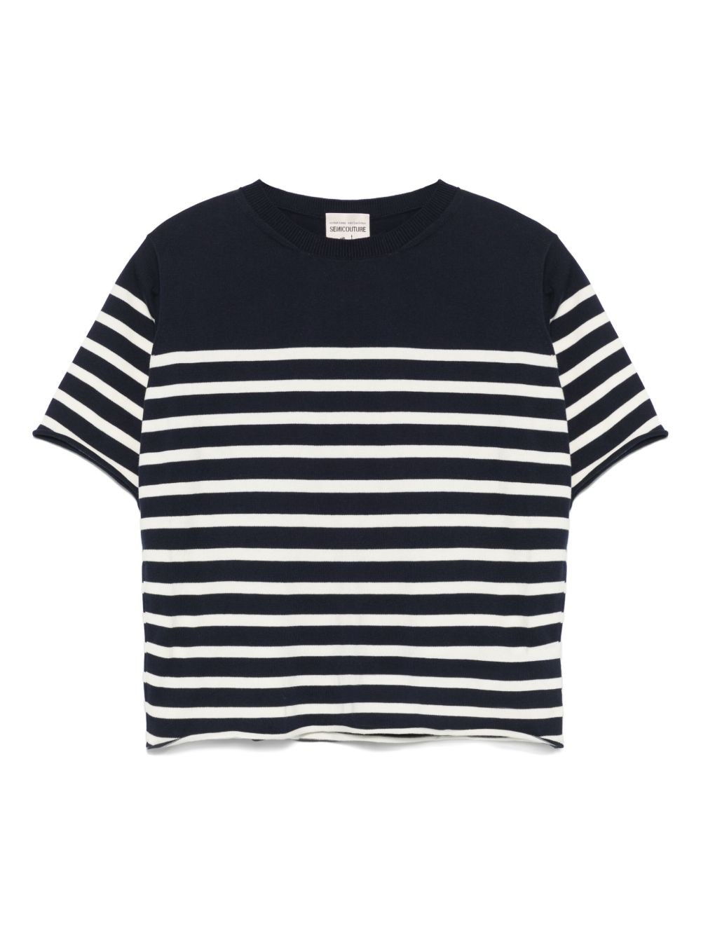 Semicouture Striped Cotton Sweater with Embroidered Logo Blue Blue