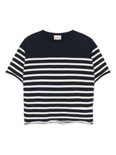 Semicouture Striped Cotton Sweater with Embroidered Logo Blue Blue