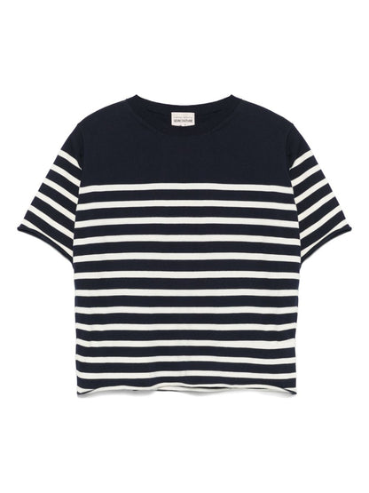 Semicouture Striped Cotton Sweater with Embroidered Logo Blue Blue