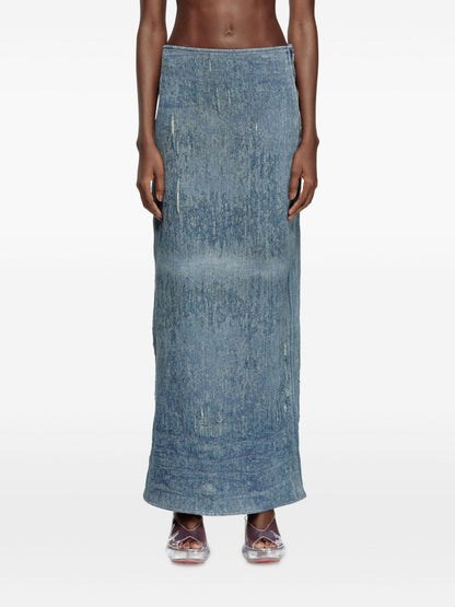 Diesel Distressed High-Rise Ocean Blue Denim Midi Skirt Clear Blue