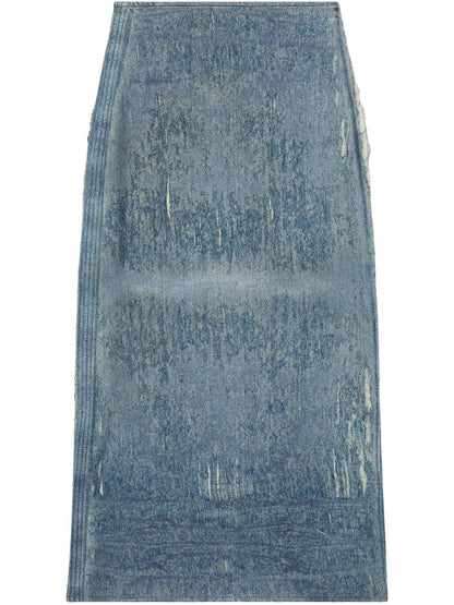 Diesel Distressed High-Rise Ocean Blue Denim Midi Skirt Clear Blue