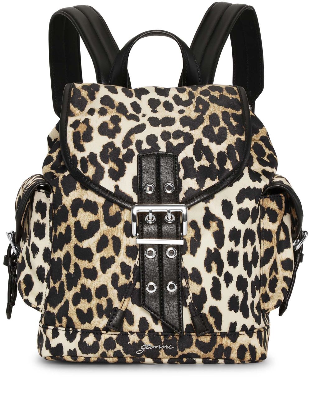 GANNI Leopard Print Backpack Brown