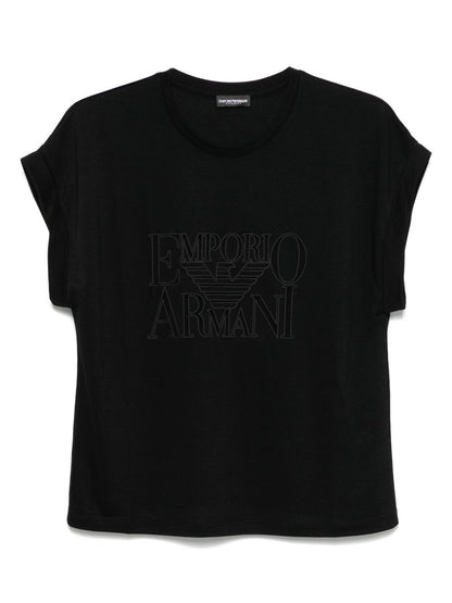 Emporio Armani Logo-Embroidered Crewneck Black T-Shirt Black