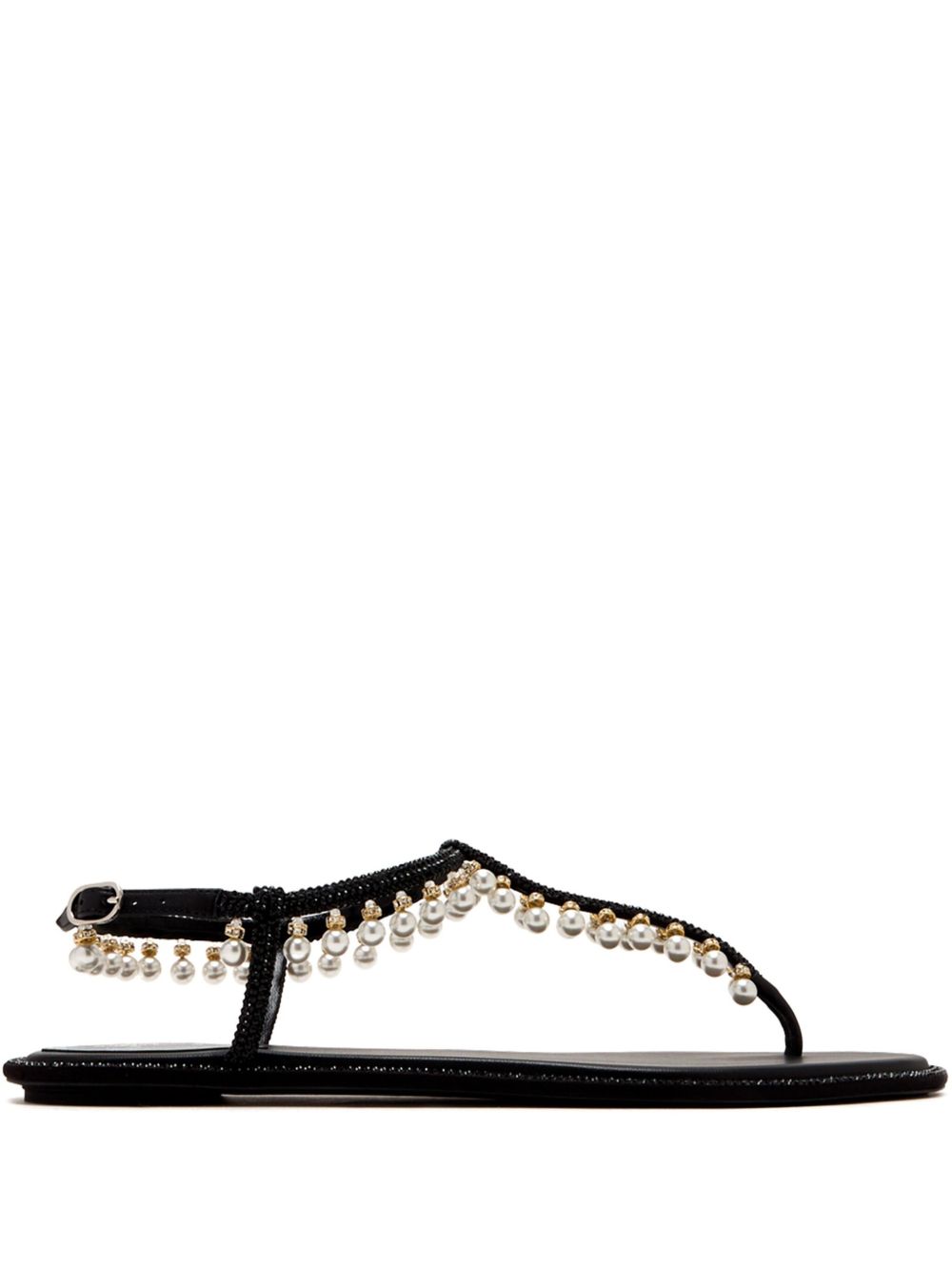 René Caovilla Diana Pearl Embellished Leather Sandals Black