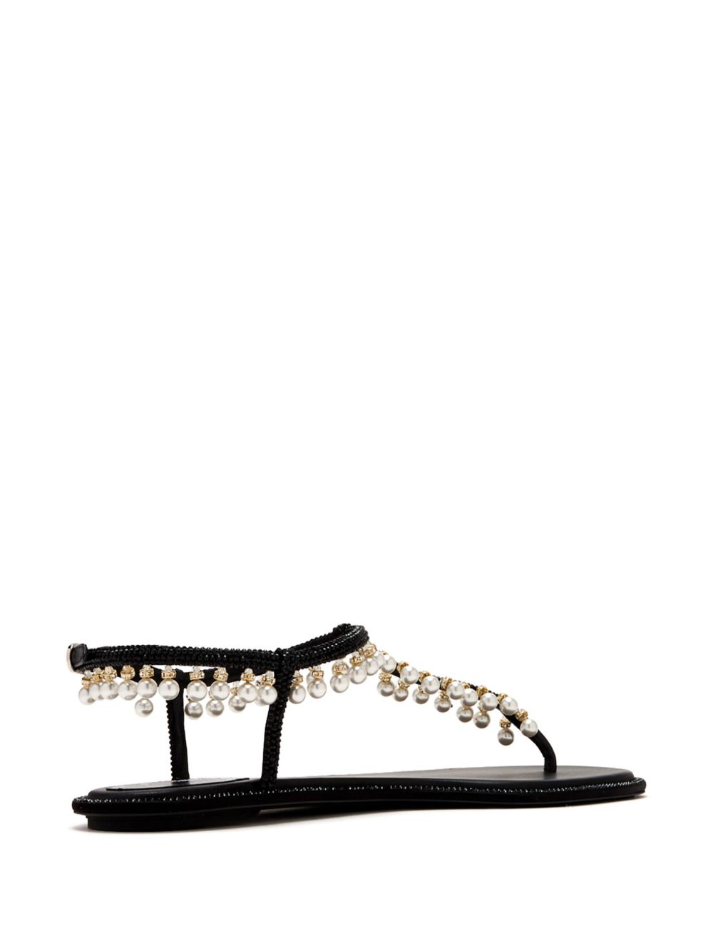 René Caovilla Diana Pearl Embellished Leather Sandals Black