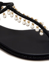 René Caovilla Diana Pearl Embellished Leather Sandals Black